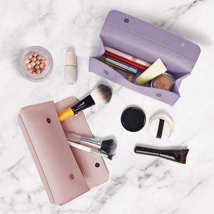 Stylish PU Leather <b>Makeup</b> Bag Women Portable Travel Toiletry Bag <b>Makeup</b> Brush Sunglasses <b>Case</b> Holder - Product Image 1