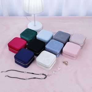 Boîte à bijoux en velours avec logo personnalisé, organiseur pour boucles d'oreilles, bagues, colliers, bracelets, étui de voyage portable pour bijoux avec miroir - Product Image 2