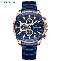 Montre pour homme CRRJU 2305, aiguilles luminescentes, sport, décontractée, quartz, chronographe, mode, acier inoxydable, date automatique, horloge masculine