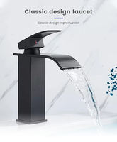 Grifo de Baño Moderno Cuadrado Tipo Cascada, Antiderrames, de Acero Inoxidable 304, Monomando, con Caño Ancho y Chorro Suave