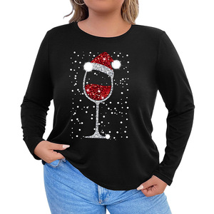 2026 Autumn New Arrival Casual European American-Style Plus-Size <strong>Womens</strong> Polyester Crew Neck Mid-length <strong>T</strong>-<strong>Shirt</strong> <strong>Christmas</strong> Printed - Product Image 5