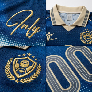 Maillots de football rétro unisexes personnalisables avec col et logo, en polyester respirant, avec passepoil bleu – Fournisseur - Product Image 3