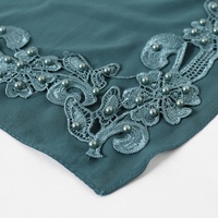 Foulard Carré Brodé de Fleurs, Hijab Turban Musulman en Mousseline de Soie Perlée pour Femme, Châle Écharpe Islamique