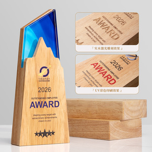 Trofeo <span class=keywords><strong>de</strong></span> <span class=keywords><strong>Madera</strong></span> Sólida con Cristal, Diseño Creativo, Logotipo Personalizado, Premios Empresariales, Reconocimiento a Personal Destacado, Conmemoración Escolar - Product Image 1