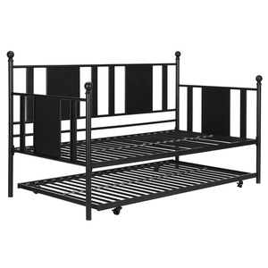 Black <strong>Metal</strong> Full <strong>Daybed</strong> and Twin Trundle Bed Sturdy <strong>Metal</strong> Frame with Solid <strong>Metal</strong> Slats - Product Image 5