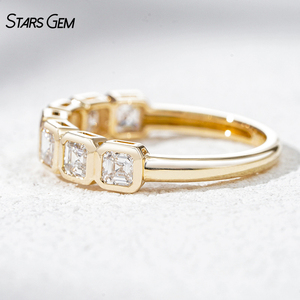 Starsgem - Anillo de Diamantes de 7 Piezas, 1.15CTW, Oro Sólido de 10K, Corte Asscher de 3x3mm, Diamantes Cultivados en Laboratorio DEF VS, Anillo de Boda con Engaste de Bisel - Product Image 4