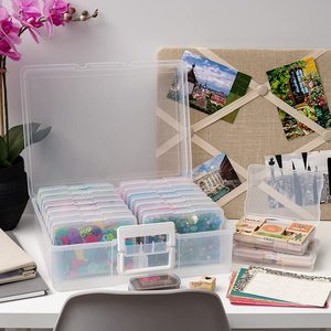 29514 Toy Blocks Organizer case with 16 seperate small plastic boxes inside- 4x6inch photo plastic storage box