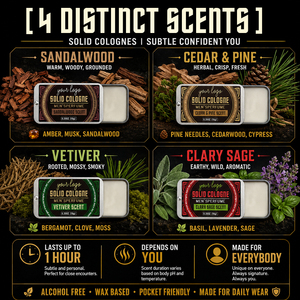 Coffret Cadeau de Noël de Haute Qualité – 4 Parfums Distincts, 0% d'Alcool, Sans Résidu, Naturels, Herbacés, Frais – Coffret de Cologne Solide pour Homme - Product Image 5