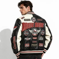 Blouson universitaire en cuir et peluche color block OEM, avec patchwork de logos personnalisés et broderie de sequins, pour homme, style aviateur, collection automne