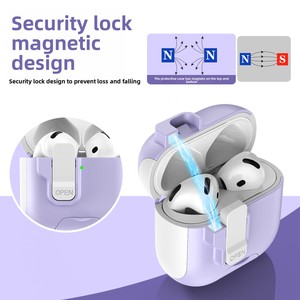 Funda híbrida de TPU y PC con tapa abatible, soporte y cordón para <span class=keywords><strong>AirPods</strong></span> 1 <span class=keywords><strong>2</strong></span> 3 4 Pro <span class=keywords><strong>2</strong></span> 3, protección completa, multicolor, a prueba de golpes y antiamarilleo. - Product Image 2