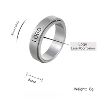 ShuoyeW 6MM Anillo de acero inoxidable Plata Negro Arena Cepillado Mate Básico Giratorio Anillo de acero inoxidable 418