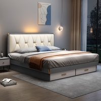 Lit double en mélamine au design minimaliste avec rangement en bois pour chambre à coucher de villa - Vente en gros
