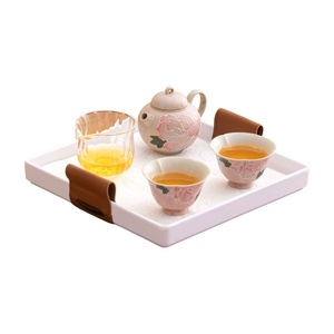 Juego de té pintado a mano, de cerámica para el hogar, estilo kung fu, con decoración bajo esmalte de peonía de madera, juego pequeño de una tetera y dos tazas. - Product Image 5