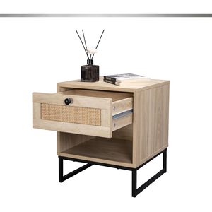 Birch Coastal Modern Side <b>Table</b> With Drawer Natural Wood Top Black Metal Legs - Product Image 6