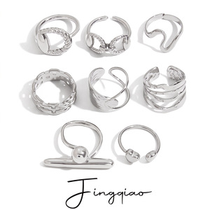 Ensemble de bagues Yueli Fashion, design géométrique, bijoux unisexes, cadeau, acier inoxydable, sans incrustation - Product Image 1