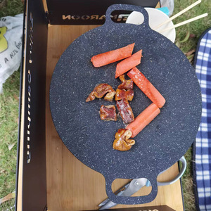 Plaque de cuisson antiadhésive en fonte de style coréen 38 cm Teppanyaki pour camping et barbecue, noire - Product Image 2