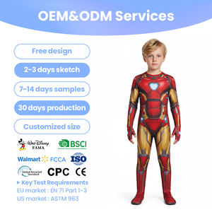 Fourniture de costumes Iron Man personnalisés pour enfants, en tissu premium, colorant sûr et non toxique, boîte cadeau, <span class=keywords><strong>prix</strong></span> d'expédition, échantillon ODM, fête pour garçons, Halloween, cosplay - Product Image 1
