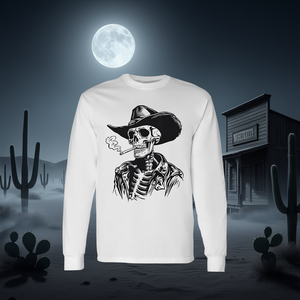 Camiseta de Manga Larga Skeleton Cowboy con Diseño de Calavera Gótica Occidental - Product Image 3