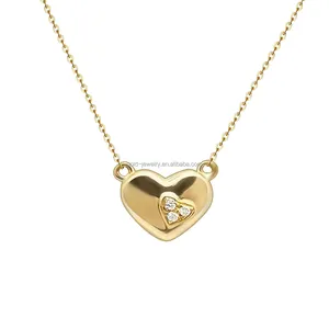 Collar con forma de corazón y cadena de oro 18k con diamantes, joyería con forma de corazón, oro rosa sólido, 18k