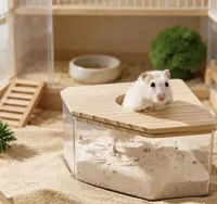 Boîte de bain de sable rectangulaire transparente en acrylique multicolore pour hamster avec design classique confortable et outils de nettoyage pour petits animaux