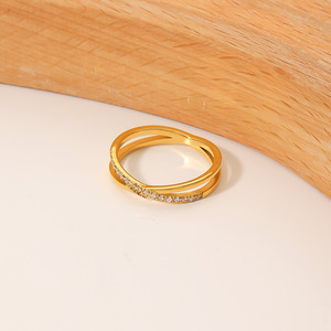 Creative Stainless Steel 18K Gold Plated <strong>X</strong> Shape Double Layers Cross Band Zirconia Women <strong>Ring</strong> Waterproof Jewelry - Product Image 4
