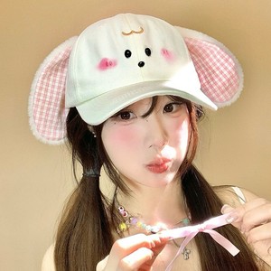 Casquette de baseball mignonne à oreilles de lapin en peluche à carreaux pour femme, grande circonférence de tête, chapeau à bec de canard doux, pliable, en toile, protection solaire - Product Image 3
