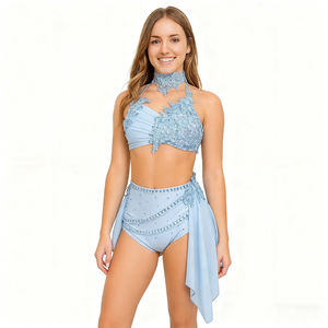 Luxury Grayish Blue Girls' Lyrical <strong>Dance</strong> <strong>Dress</strong> Customizable Pole <strong>Dance</strong> Flash Drill Competition Performance Wear <strong>Ballroom</strong> Type - Product Image 1