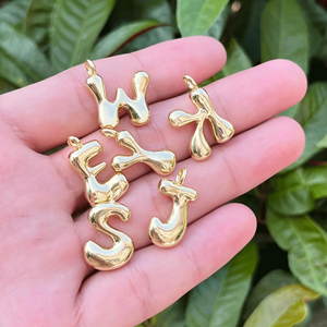 Perles en forme de lettres de l'alphabet en or véritable plaqué A~z, breloques initiales, pendentif en forme de lettre bulle pour porte-clés DIY, pour collier - Product Image 1