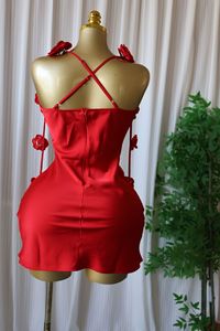 Robe mini pour femme avec applique rose 3D - Robe moulante dos croisé pour soirée, mode féminine - Product Image 6