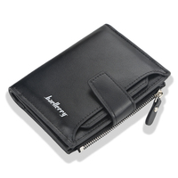 Dompet Pendek Sederhana Pria Bisnis Kulit PU Dompet Pria Kecil dengan Ritsleting dan Gesper Tempat Kartu