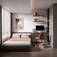 Ensemble moderne et intégré rose pour chambre et bureau à domicile avec lit, bureau, étagères LED et armoire multifonctionnel