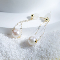 Pendientes de perlas Akoya, accesorios de 7mm-8mm, venta al por mayor, pendientes de oro de 18K, joyería, semimontajes, pendientes de perlas de agua de mar, montajes