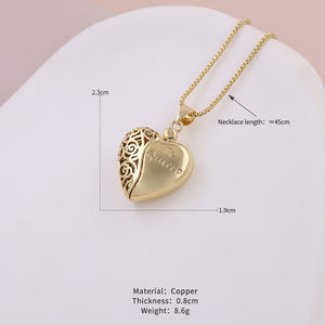 Pendentif personnalisé <span class=keywords><strong>aile</strong></span> en forme de coeur ouvrable et évidé avec collier de chaîne <span class=keywords><strong>à</strong></span> maillons plaqué or 24 carats - Product Image 4