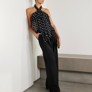 Top Halter de Gasa con Estampado de Puntos Retro Estilo Europeo Americano para Mujer, Camiseta sin Mangas, Moda Urbana - Product Image 1