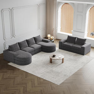 Sofá Seccional Modular en Forma de L Convertible de Chenilla con Chaise Longue y Seis Módulos - Product Image 1