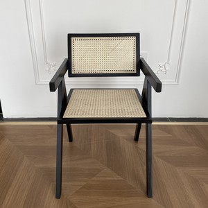 Sedia da Pranzo Moderna in Legno di Gomma e Frassino con Schienale e Braccioli in Rattan per Casa, Ufficio e Hotel - Product Image 2