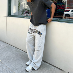 Custom Wide Straight Leg Heavyweight 500 Gsm Cotton Fleece Track Pants <b>Flared</b> Jogger Casual Sporty Men's Baggy <b>Sweatpants</b> - Product Image 1
