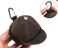 Dompet Kulit Asli Crazy Horse Bentuk Topi Retro, Kantong Penyimpanan Koin, Dompet Koin Desain Retro dengan Carabiner