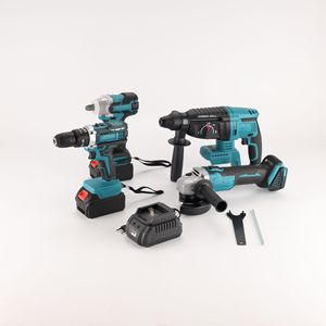Kit combiné <span class=keywords><strong>d</strong></span>'outils électriques sans fil 4-en-1 <span class=keywords><strong>avec</strong></span> batteries lithium-ion - Perceuse, clé à chocs, meuleuse <span class=keywords><strong>d</strong></span>'angle et marteau perforateur - Product Image 1
