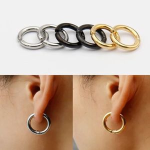 Stainless Steel Clip on Hoop <b>Earrings</b> 18K PVD Gold | No <b>Piercing</b> Thick Huggie Ear Cuffs Minimalist Unisex Jewelry - Product Image 4