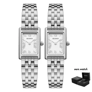 Relógio feminino com caixa, conjunto de pulseiras e pulseiras, todo em aço inoxidável, movimento de quartzo japonês, à prova d'água, alta qualidade, MOQ 100 logotipo OEM