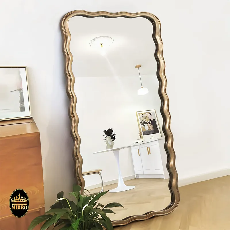 Vendita calda di lusso camera da letto arredamento miroir grande irregolare in legno lungo incorniciato lungo pavimento a figura intera specchio per il corpo miroir