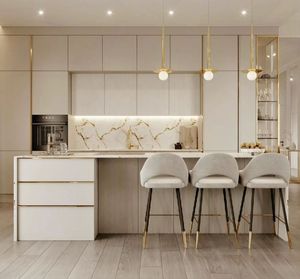 خزانات مطبخ من الخشب الأبيض الحديث من الشركات المصنعة للمشروع العالمي أثاث فاخر - Product Image 1