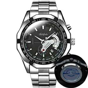 Men Quartz Chronograph <b>Watch</b> <b>Black</b> Stainless Steel Band Sport Luxury Multi-Function Date Display Waterproof Fashion Wristwatch - Product Image 2