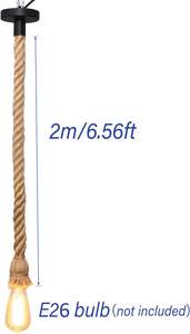 Portalámparas E27 Vintage Edison Rústico Colgante con Cuerda <span class=keywords><strong>de</strong></span> Cáñamo <span class=keywords><strong>de</strong></span> 2m y Base <span class=keywords><strong>de</strong></span> Rosca <span class=keywords><strong>de</strong></span> Seguridad para Uso en Interiores - Product Image 2