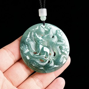 Jadeite ธรรมชาติจี้หยกจิ้งจอกเก้าหางสไตล์จีน unisex การออกแบบดั้งเดิมของขวัญประเมินราคา <span class=keywords><strong>DW28</strong></span>ใบรับรอง - Product Image 3