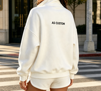 Ensemble de détente 2 pièces pour femme avec logo personnalisé : Sweat-shirt à demi-zip, col montant, épaules tombantes et short à taille élastique et ourlet incurvé