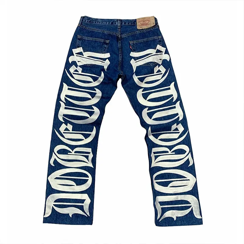 Custom streetwear stack denim pants cotton baggy stacked jeans men