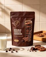 Sachet alimentaire personnalisé avec logo imprimé, mat, refermable, à fermeture éclair, haute barrière, pour chocolat, biscuits et snacks
