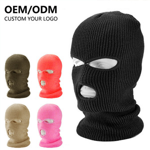 Balaclava personnalisée tricotée à 3 trous avec logo brodé, masque facial rose néon, bonnet balaclava, masque de ski - Product Image 1